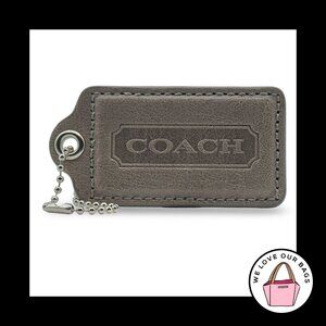 RARE 3" XL COACH Gray Smooth Leather Nickel Key Fob Bag Charm Keychain Hang Tag